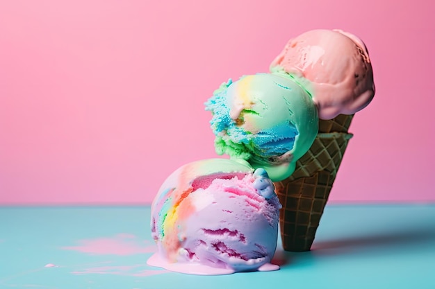 Ice cream on color background