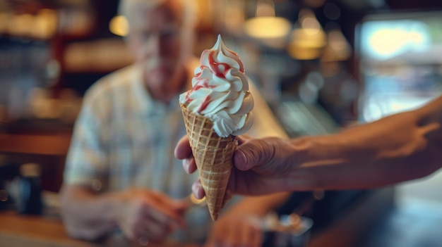 Photo ice cream cone in hand