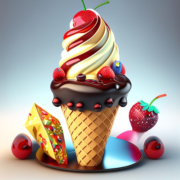 Ice cream cone pictures with chocolate and strawberry