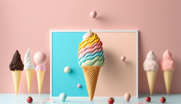 Ice cream cone in summer concept with Generative AI