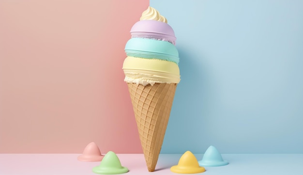 Ice cream cone in summer concept with Generative AI