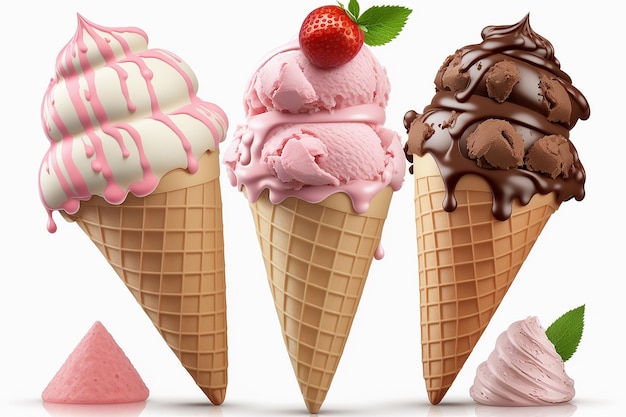 Ice cream cone three pieces different Generative AI