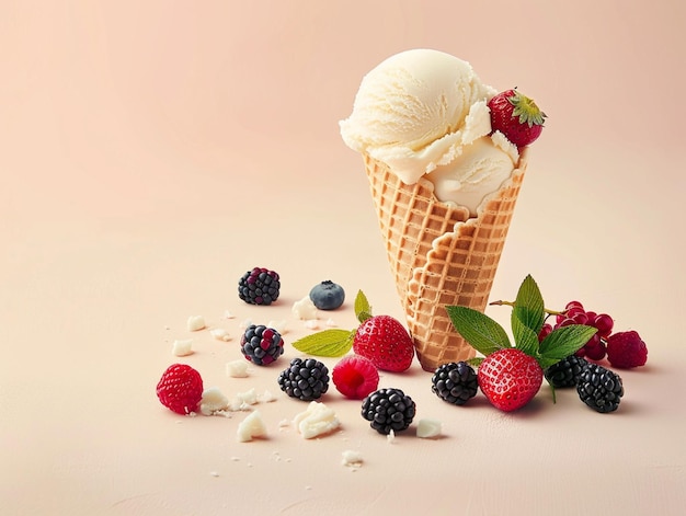 a ice cream cone with berries and berries on it