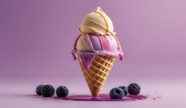 a ice cream cone with blueberries on it