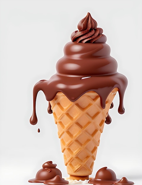 An ice cream cone with chocolate sauce dripping on it AI GENERATED