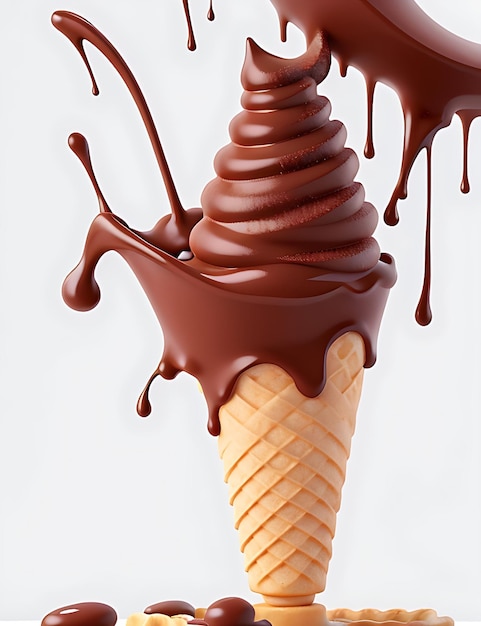 A ice cream cone with chocolate sauce on it AI GENERATED