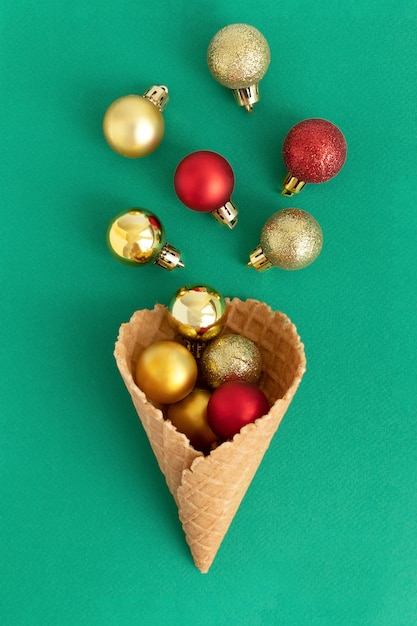 Ice Cream Cone with Christmas Decoration. 