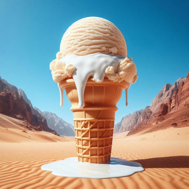 Photo an ice cream cone with a desert in the background