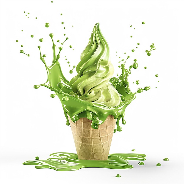 a ice cream cone with green icing and green icing