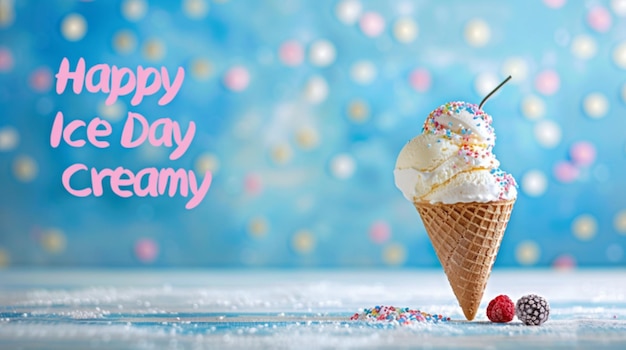 an ice cream cone with happy birthday written on it