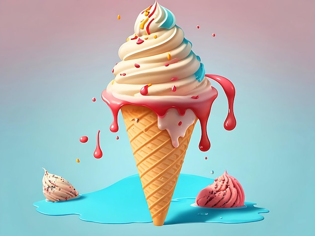 An ice cream cone with a pink and white swirl on top ai generator