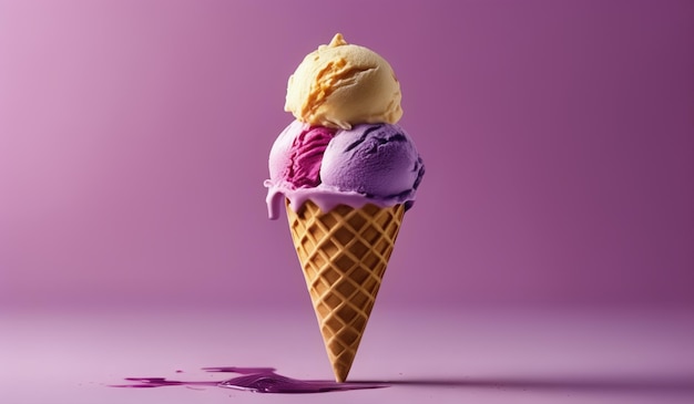 a ice cream cone with a purple background