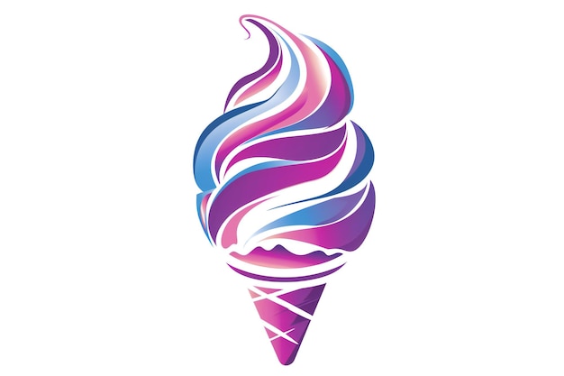 Photo ice cream cone with purple and blue colors on a white background