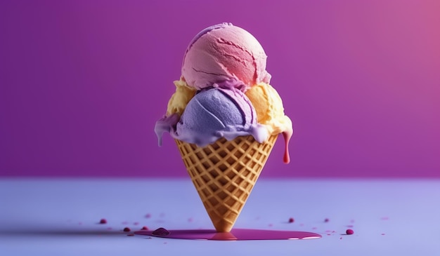 a ice cream cone with purple and blue colors