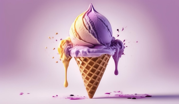 A ice cream cone with purple ice cream and purple ice cream