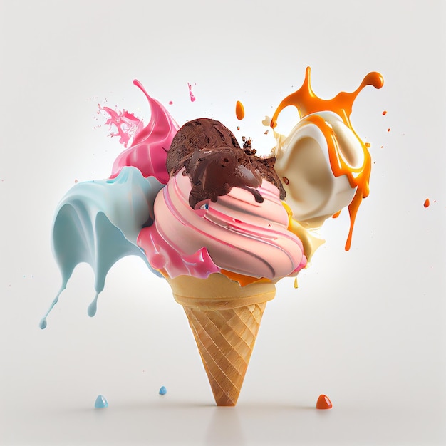 Ice cream in the cone with sprinkle on isolated background Created with Generative AI technology