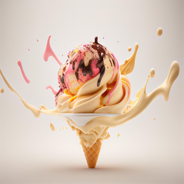 Ice cream in the cone with sprinkle on isolated background Created with Generative AI technology