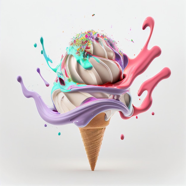 Ice cream in the cone with sprinkle on isolated background Created with Generative AI technology