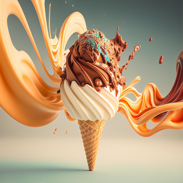 Ice cream in the cone with sprinkle on isolated background Created with Generative AI technology