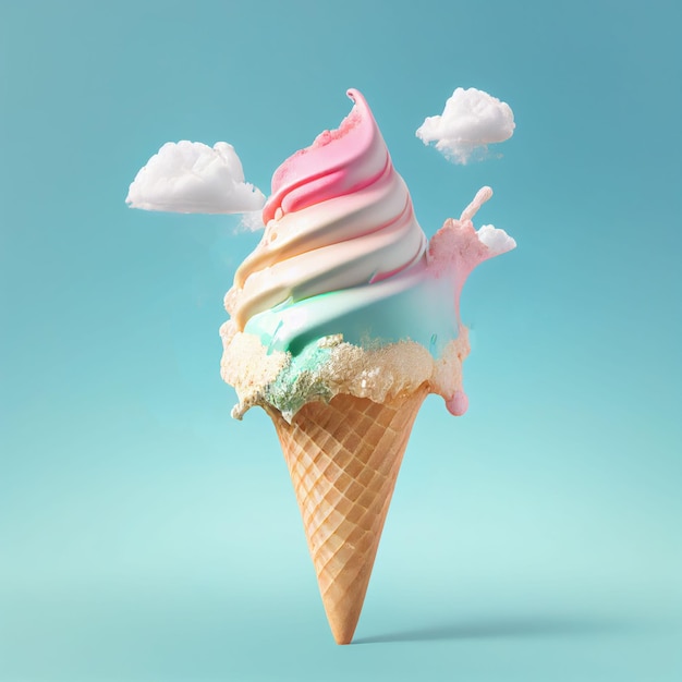 Ice cream in the cone with sprinkle on isolated background Created with Generative AI technology