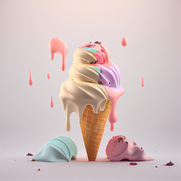 Ice cream in the cone with sprinkle on isolated background Created with Generative AI technology