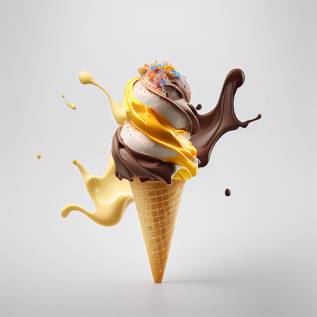 Ice cream in the cone with sprinkle on isolated background Created with Generative AI technology