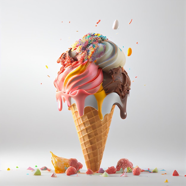 Ice cream in the cone with sprinkle on isolated background Created with Generative AI technology