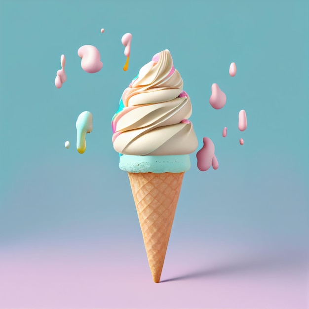 Ice cream in the cone with sprinkle on isolated background Created with Generative AI technology