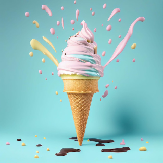 Ice cream in the cone with sprinkle on isolated background Created with Generative AI technology