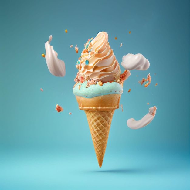 Ice cream in the cone with sprinkle on isolated background Created with Generative AI technology