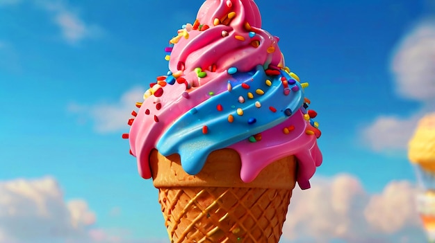 ice cream cone with sprinkles in a bright clear sky Ultra HD