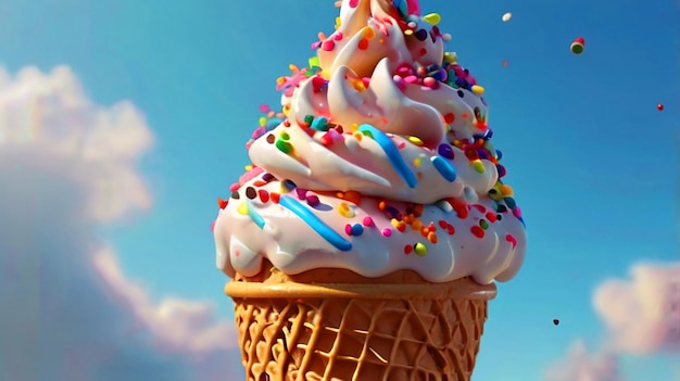 ice cream cone with sprinkles in a bright clear sky Ultra HD