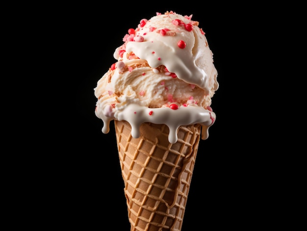 a ice cream cone with white and red sprinkles