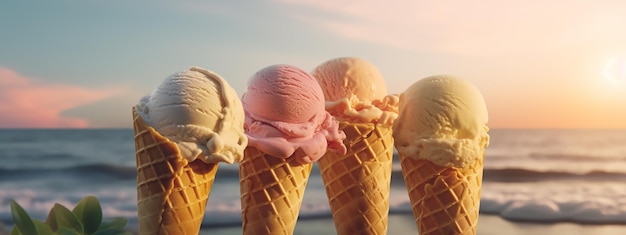 Ice cream cones are on the beach.