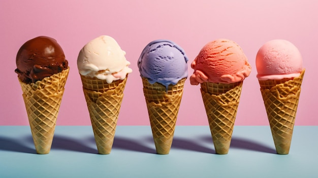 Ice cream cones in a variety of flavors