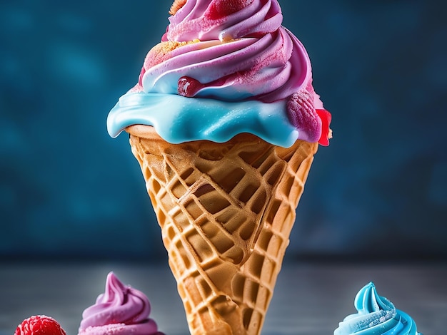 Ice cream in cones of various color variants