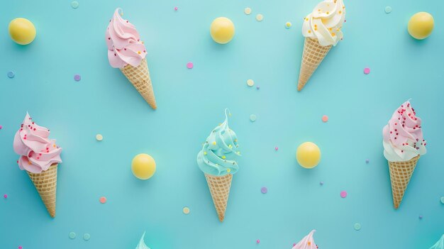 Photo ice cream cones with sprinkles on a blue background