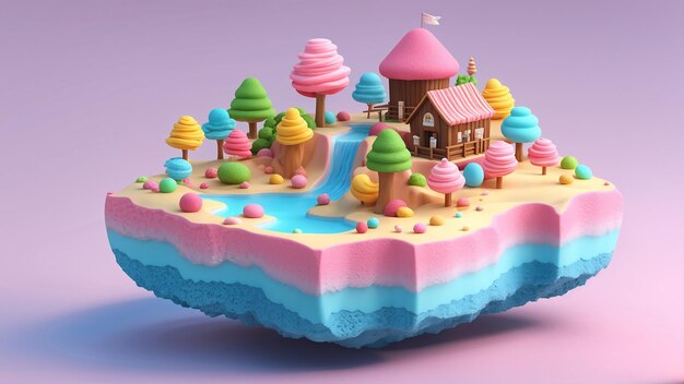 Ice Cream In The Form Of An Island 3D Illustration