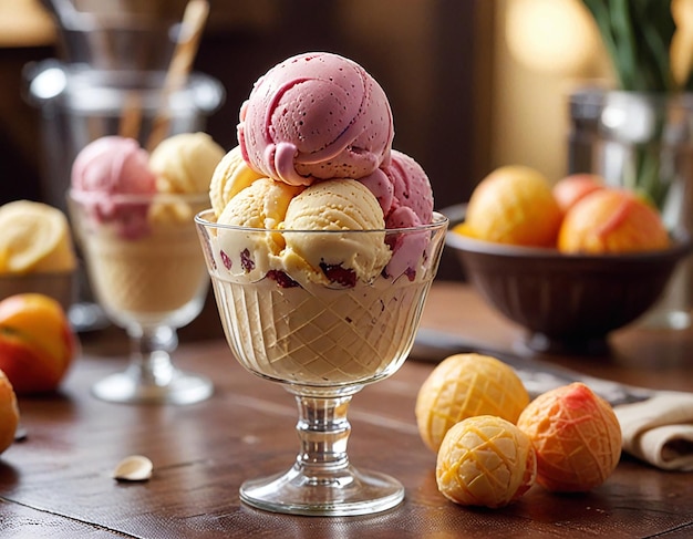 Ice cream in glass cup standing