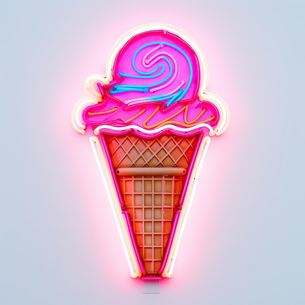 Ice cream ice cream neon lights ice cream white background high quality ai image generated