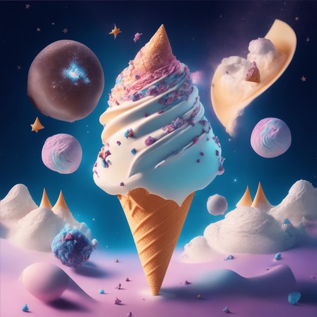 Ice cream outer space illustration