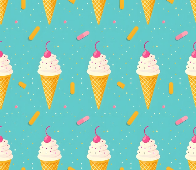 ice cream pattern flat illustration simple shapes colorful teal background