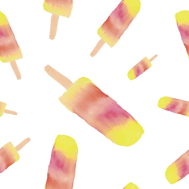 Ice cream pattern. Watercolor seamless backdrop, multicolored ice cream, hand-drawn, isolated on white background.