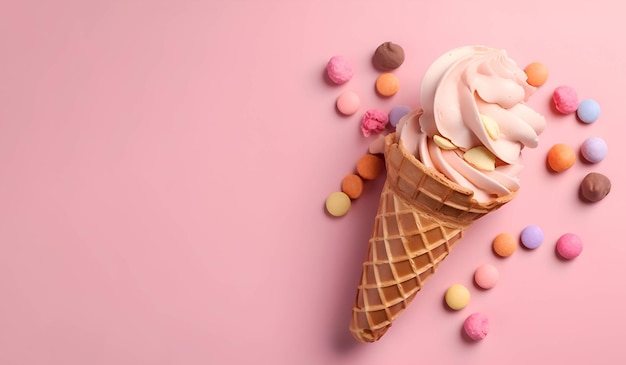 Ice cream on a pink background banner Generative AI