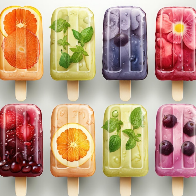 Ice cream popsicle lolly with fruits toppings Pattern design Illustration Generative Ai