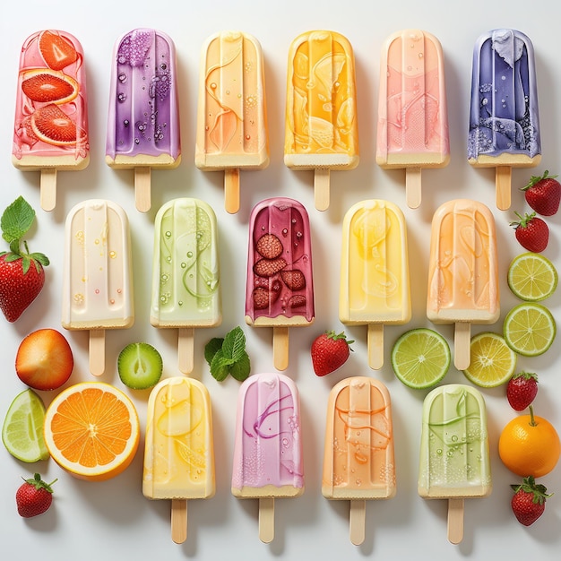 Ice cream popsicle lolly with fruits toppings Pattern design Illustration Generative Ai