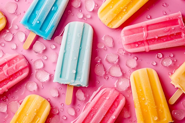 ice cream popsicles seamless background visible drops of water overhead angle