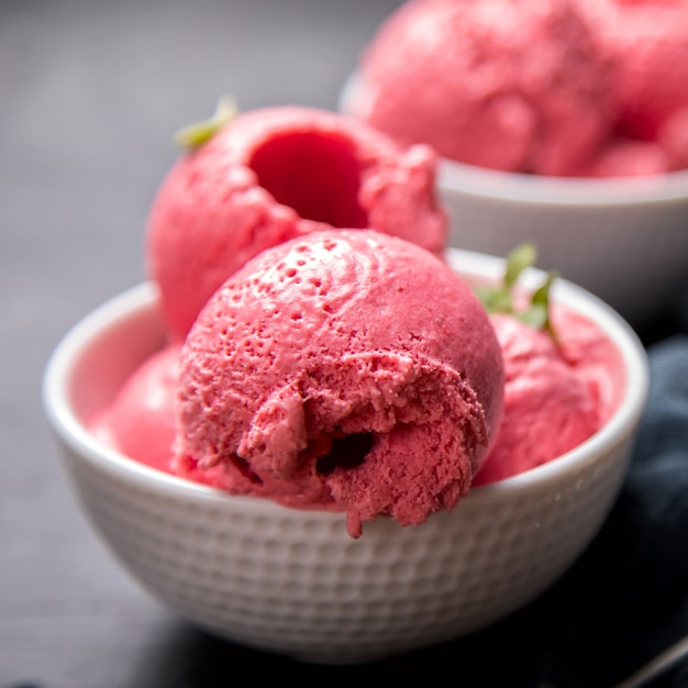 Ice cream Raspberry.  Summer sweet Dessert.