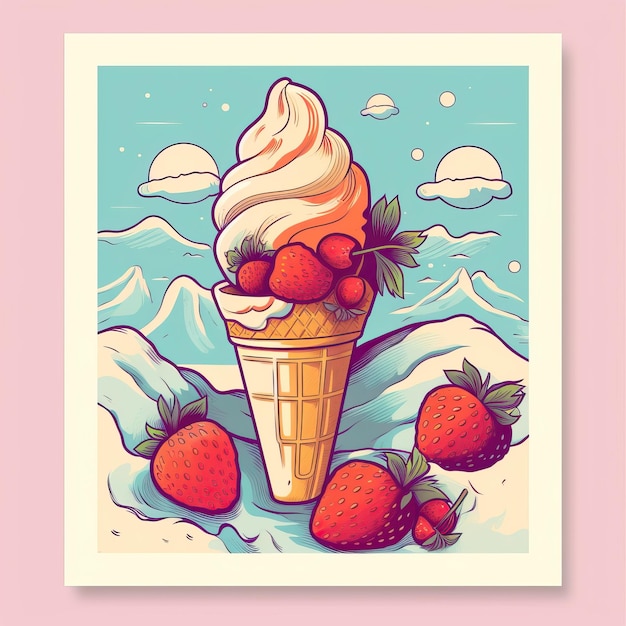 Ice cream retro style ice cream 1970s cartoon poster high quality ai image generated