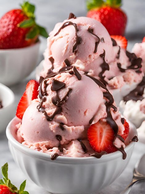 Ice cream strawberries in bowl